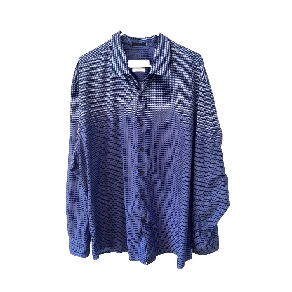 Tommy Bahama Island Modern Fit Blue Ombre Grid Silk Blend Button-Up Shirt Sz XXL